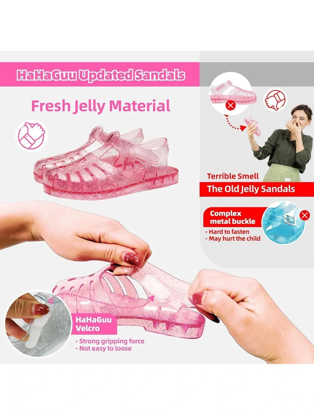 HaHaGuu toddler girls pink heart jelly sandals size 6.5  NWT